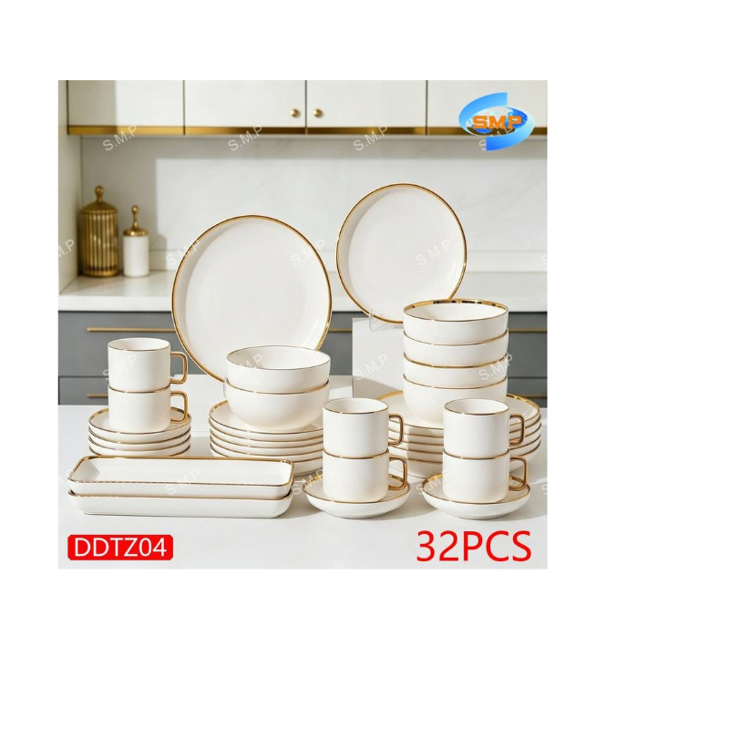 White 32pcs Complete Dinner Set