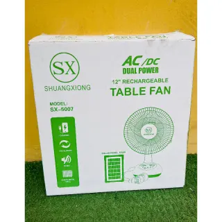 Sx 12inches Table Fan With Solar Panel And 2 Bulbs