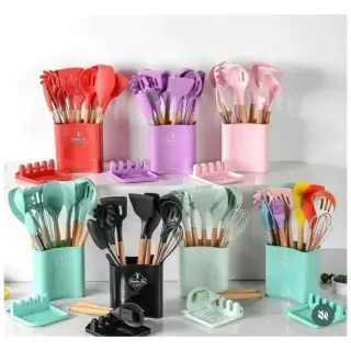 13pcs Silicon Spoon With Pot Rest