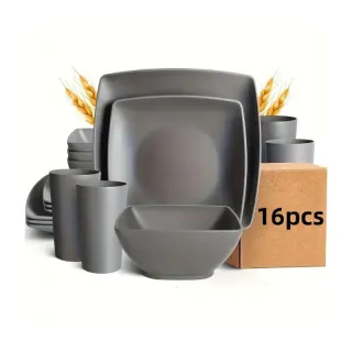 Gray Square Rubber 16pcs Dinner Set