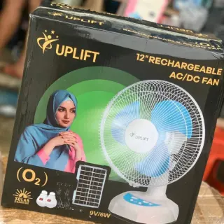 Uplift 12inches Table Fan With Solar Panel And 2 Bulbs