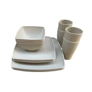 White Rubber Square 16pcs Dinner Set