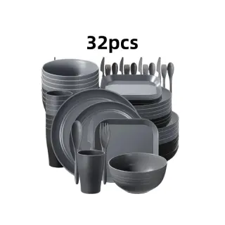 Gray Rubber 32pcs Dinner Set