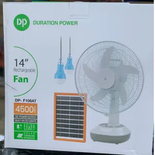 14 Inches Dp Rechargeable Table Fan With Solar Panel And 2 Bulbs
