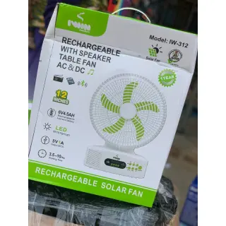 Iwin 12 Inches Rechargeable Solar Fan With Led