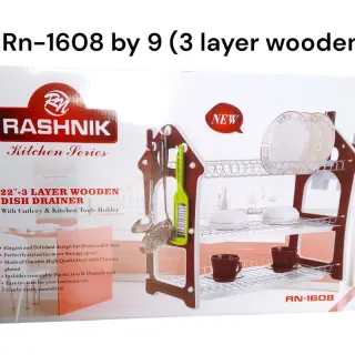 Rn1608....rashnik 3 Layers Wooden Plate Rack