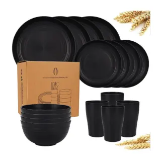 Round Black Rubber 16pcs Dinner Set