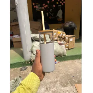 Long Glass Bottle With Straw