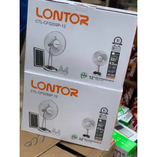 Lontor 12inches Rechargeable Table Fan With Solar Panel And 2 Bulbs