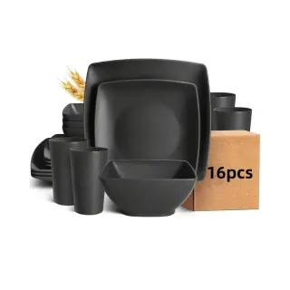 Black Square Rubber 16pcs Dinner Set